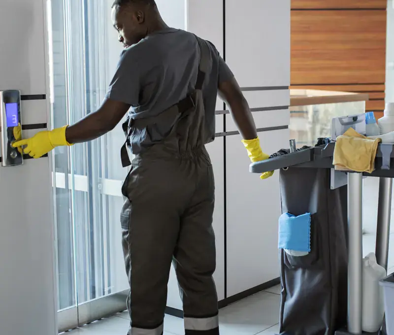 Commercial office interior cleaned and ready for the working day